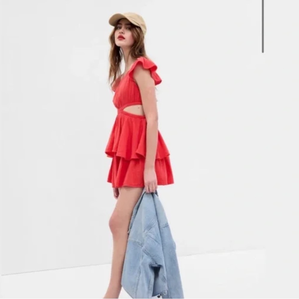 GAP Side Cut Out Ruffle Hem Mini Dress